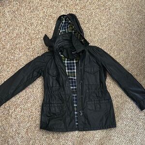 Madewell Trade 1937 Mark Black Hooded Jacket with Plaid Lining